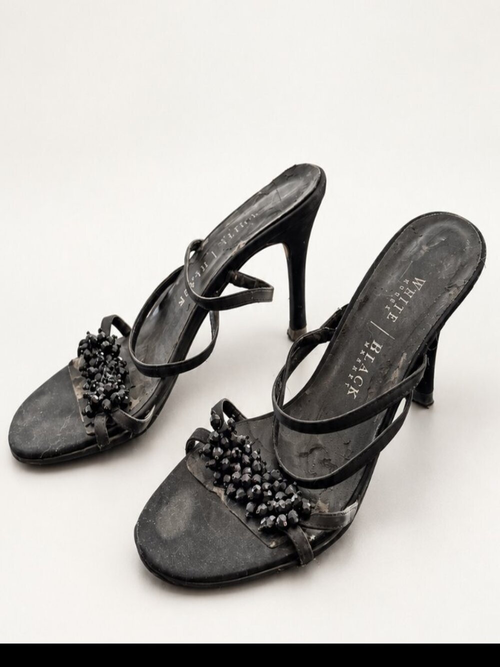 White House Black Market Black Beaded Slingback Heel Sandals